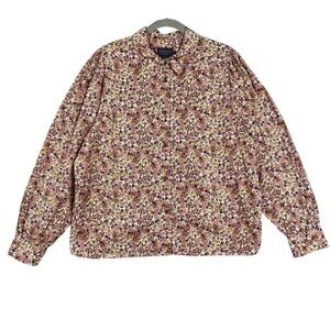 NWOT Pendleton Winona Puff Sleeve Blouse Misty Rose Floral Button Up Size XL